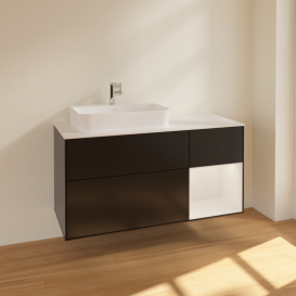 Тумба под раковину Villeroy & Boch Finion 120х50,1 см с подсветкой МДФ черный матовый лак/стекло белое матовое F401GFPD