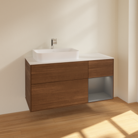 Тумба под раковину Villeroy & Boch Finion 120х50,1 см с подсветкой МДФ шпон грецкого ореха/стекло белое матовое F401GKGN