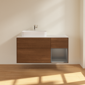 Тумба под раковину Villeroy & Boch Finion 120х50,1 см с подсветкой МДФ шпон грецкого ореха/стекло белое матовое F401GKGN