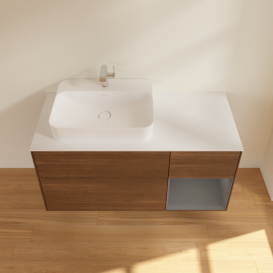 Тумба под раковину Villeroy & Boch Finion 120х50,1 см с подсветкой МДФ шпон грецкого ореха/стекло белое матовое F401GKGN