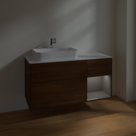 Тумба под раковину Villeroy & Boch Finion 120х50,1 см с подсветкой МДФ шпон грецкого ореха/стекло белое матовое F401GKGN