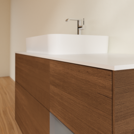 Тумба под раковину Villeroy & Boch Finion 120х50,1 см с подсветкой МДФ шпон грецкого ореха/стекло белое матовое F401GKGN