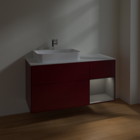 Тумба под раковину Villeroy & Boch Finion 120х50,1 см с подсветкой МДФ пион матовый лак/стекло белое матовое F401GKHB