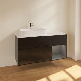 Тумба под раковину Villeroy & Boch Finion 120х50,1 см с подсветкой МДФ черный матовый лак/стекло белое матовое F401GKPD