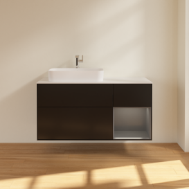 Тумба под раковину Villeroy & Boch Finion 120х50,1 см с подсветкой МДФ черный матовый лак/стекло белое матовое F401GKPD