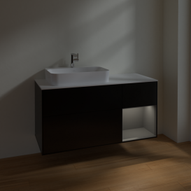 Тумба под раковину Villeroy & Boch Finion 120х50,1 см с подсветкой МДФ черный матовый лак/стекло белое матовое F401GKPD