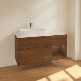 Тумба под раковину Villeroy & Boch Finion 120х50,1 см с подсветкой МДФ шпон грецкого ореха/стекло белое матовое F401GNGN