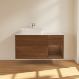 Тумба под раковину Villeroy & Boch Finion 120х50,1 см с подсветкой МДФ шпон грецкого ореха/стекло белое матовое F401GNGN