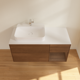 Тумба под раковину Villeroy & Boch Finion 120х50,1 см с подсветкой МДФ шпон грецкого ореха/стекло белое матовое F401GNGN