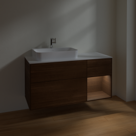 Тумба под раковину Villeroy & Boch Finion 120х50,1 см с подсветкой МДФ шпон грецкого ореха/стекло белое матовое F401GNGN