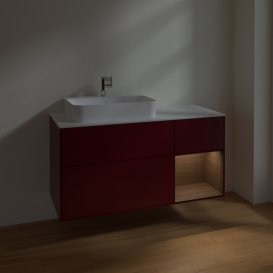 Тумба под раковину Villeroy & Boch Finion 120х50,1 см с подсветкой МДФ пион матовый лак/стекло белое матовое F401GNHB