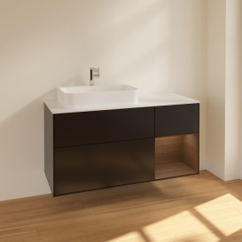 Тумба под раковину Villeroy & Boch Finion 120х50,1 см с подсветкой МДФ черный матовый лак/стекло белое матовое F401GNPD