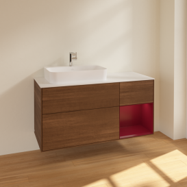 Тумба под раковину Villeroy & Boch Finion 120х50,1 см с подсветкой МДФ шпон грецкого ореха/стекло белое матовое F401HBGN