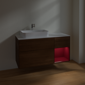 Тумба под раковину Villeroy & Boch Finion 120х50,1 см с подсветкой МДФ шпон грецкого ореха/стекло белое матовое F401HBGN