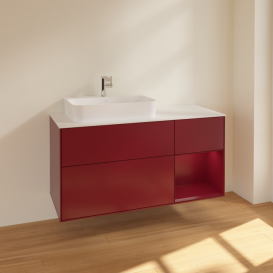 Тумба под раковину Villeroy & Boch Finion 120х50,1 см с подсветкой МДФ пион матовый лак/стекло белое матовое F401HBHB