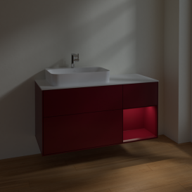 Тумба под раковину Villeroy & Boch Finion 120х50,1 см с подсветкой МДФ пион матовый лак/стекло белое матовое F401HBHB