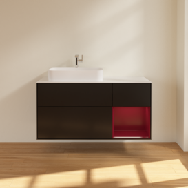 Тумба под раковину Villeroy & Boch Finion 120х50,1 см с подсветкой МДФ черный матовый лак/стекло белое матовое F401HBPD