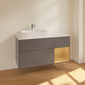 Тумба под раковину Villeroy & Boch Finion 120х50,1 см с подсветкой МДФ антрацит матовый лак/стекло белое матовое F401HFGK