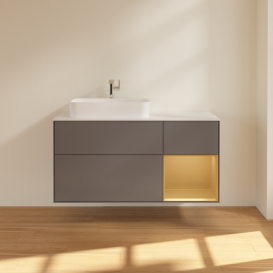 Тумба под раковину Villeroy & Boch Finion 120х50,1 см с подсветкой МДФ антрацит матовый лак/стекло белое матовое F401HFGK