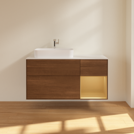 Тумба под раковину Villeroy & Boch Finion 120х50,1 см с подсветкой МДФ шпон грецкого ореха/стекло белое матовое F401HFGN