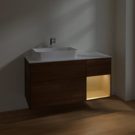 Тумба под раковину Villeroy & Boch Finion 120х50,1 см с подсветкой МДФ шпон грецкого ореха/стекло белое матовое F401HFGN