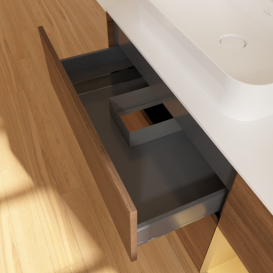 Тумба под раковину Villeroy & Boch Finion 120х50,1 см с подсветкой МДФ шпон грецкого ореха/стекло белое матовое F401HFGN