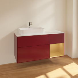 Тумба под раковину Villeroy & Boch Finion 120х50,1 см с подсветкой МДФ пион матовый лак/стекло белое матовое F401HFHB