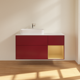 Тумба под раковину Villeroy & Boch Finion 120х50,1 см с подсветкой МДФ пион матовый лак/стекло белое матовое F401HFHB