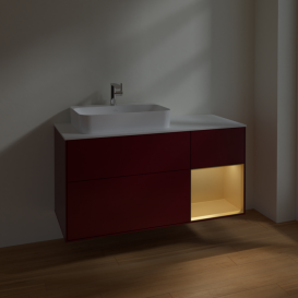 Тумба под раковину Villeroy & Boch Finion 120х50,1 см с подсветкой МДФ пион матовый лак/стекло белое матовое F401HFHB