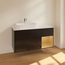 Тумба под раковину Villeroy & Boch Finion 120х50,1 см с подсветкой МДФ черный матовый лак/стекло белое матовое F401HFPD