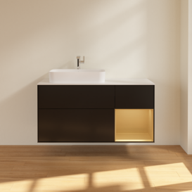 Тумба под раковину Villeroy & Boch Finion 120х50,1 см с подсветкой МДФ черный матовый лак/стекло белое матовое F401HFPD