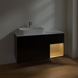 Тумба под раковину Villeroy & Boch Finion 120х50,1 см с подсветкой МДФ черный матовый лак/стекло белое матовое F401HFPD