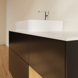 Тумба под раковину Villeroy & Boch Finion 120х50,1 см с подсветкой МДФ черный матовый лак/стекло белое матовое F401HFPD