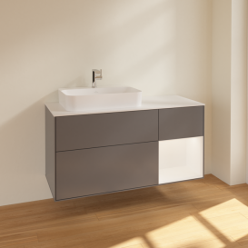 Тумба під раковину Villeroy & Boch Finion 120х50,1 см з підсвічуванням антрацит матовий лак/скло біле матове F401MTGK