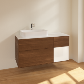 Тумба под раковину Villeroy & Boch Finion 120х50,1 см с подсветкой МДФ шпон грецкого ореха/стекло белое матовое F401MTGN