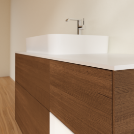 Тумба под раковину Villeroy & Boch Finion 120х50,1 см с подсветкой МДФ шпон грецкого ореха/стекло белое матовое F401MTGN