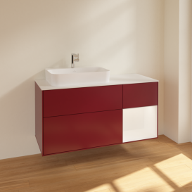 Тумба под раковину Villeroy & Boch Finion 120х50,1 см с подсветкой МДФ пион матовый лак/стекло белое матовое F401MTHB