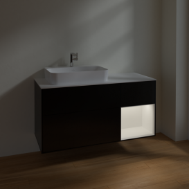 Тумба под раковину Villeroy & Boch Finion 120х50,1 см с подсветкой МДФ черный матовый лак/стекло белое матовое F401MTPD