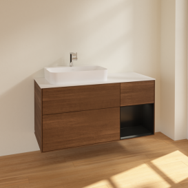 Тумба под раковину Villeroy & Boch Finion 120х50,1 см с подсветкой МДФ шпон грецкого ореха/стекло белое матовое F401PDGN