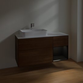 Тумба под раковину Villeroy & Boch Finion 120х50,1 см с подсветкой МДФ шпон грецкого ореха/стекло белое матовое F401PDGN