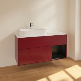 Тумба под раковину Villeroy & Boch Finion 120х50,1 см с подсветкой МДФ пион матовый лак/стекло белое матовое F401PDHB