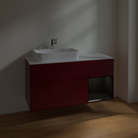 Тумба под раковину Villeroy & Boch Finion 120х50,1 см с подсветкой МДФ пион матовый лак/стекло белое матовое F401PDHB