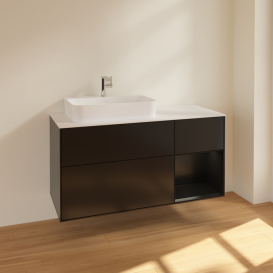 Тумба под раковину Villeroy & Boch Finion 120х50,1 см с подсветкой МДФ черный матовый лак/стекло белое матовое F401PDPD