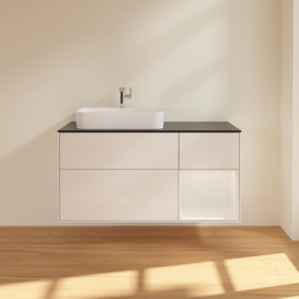 Тумба под раковину Villeroy & Boch Finion 120х50,1 см с подсветкой МДФ глянцевый белый лак/стекло черное матовое F402GFGF