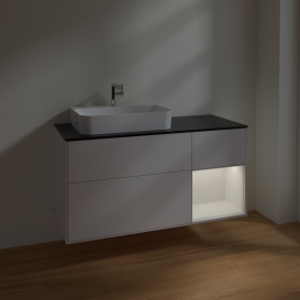 Тумба под раковину Villeroy & Boch Finion 120х50,1 см с подсветкой МДФ глянцевый белый лак/стекло черное матовое F402GFGF