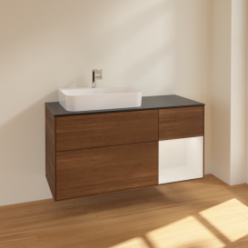 Тумба под раковину Villeroy & Boch Finion 120х50,1 см с подсветкой МДФ шпон грецкого ореха/стекло черное матовое F402GFGN