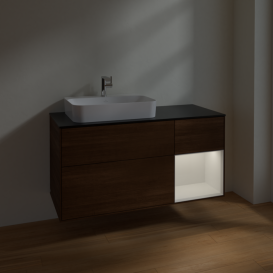 Тумба под раковину Villeroy & Boch Finion 120х50,1 см с подсветкой МДФ шпон грецкого ореха/стекло черное матовое F402GFGN