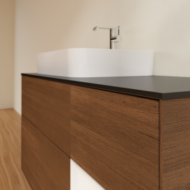 Тумба под раковину Villeroy & Boch Finion 120х50,1 см с подсветкой МДФ шпон грецкого ореха/стекло черное матовое F402GFGN