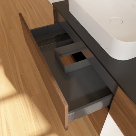 Тумба под раковину Villeroy & Boch Finion 120х50,1 см с подсветкой МДФ шпон грецкого ореха/стекло черное матовое F402GFGN