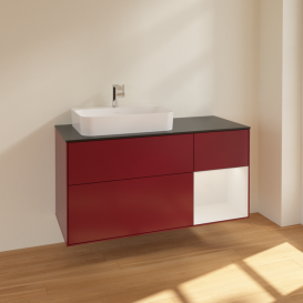 Тумба под раковину Villeroy & Boch Finion 120х50,1 см с подсветкой МДФ пион матовый лак/стекло черное матовое F402GFHB